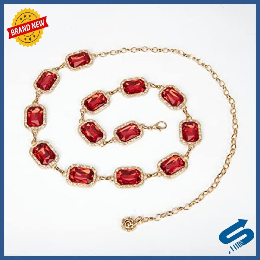 Green Glass Diamond Chain Belt - Western Style Dress Accessory 46.5in - Picture 5 of 8